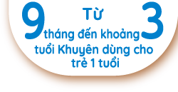 Từ 9 tháng đến khoảng 3 tuổi Khuyên dùng cho trẻ 1 tuổi